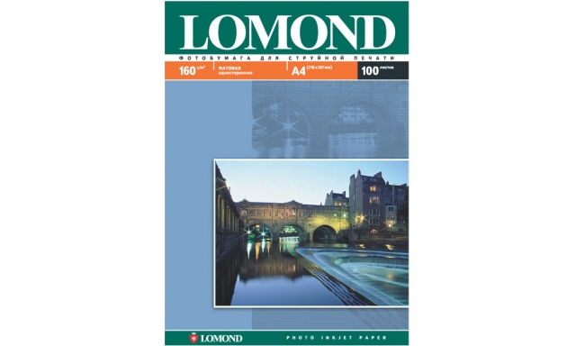 Фотобумага матовая Lomond; односторонняя; А4; 160г; 25л