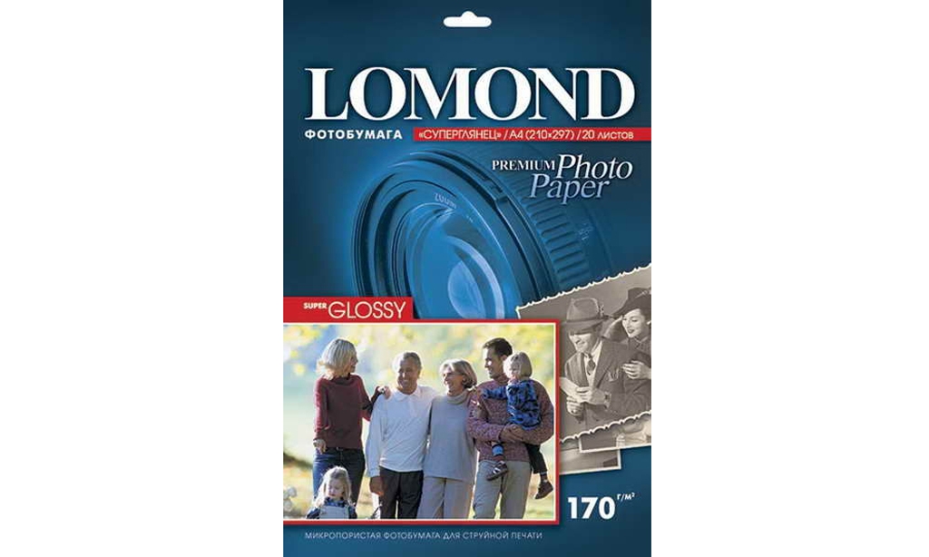 Фотобумага суперглянцевая Lomond; Super Glossy; А4; 170г; 20л