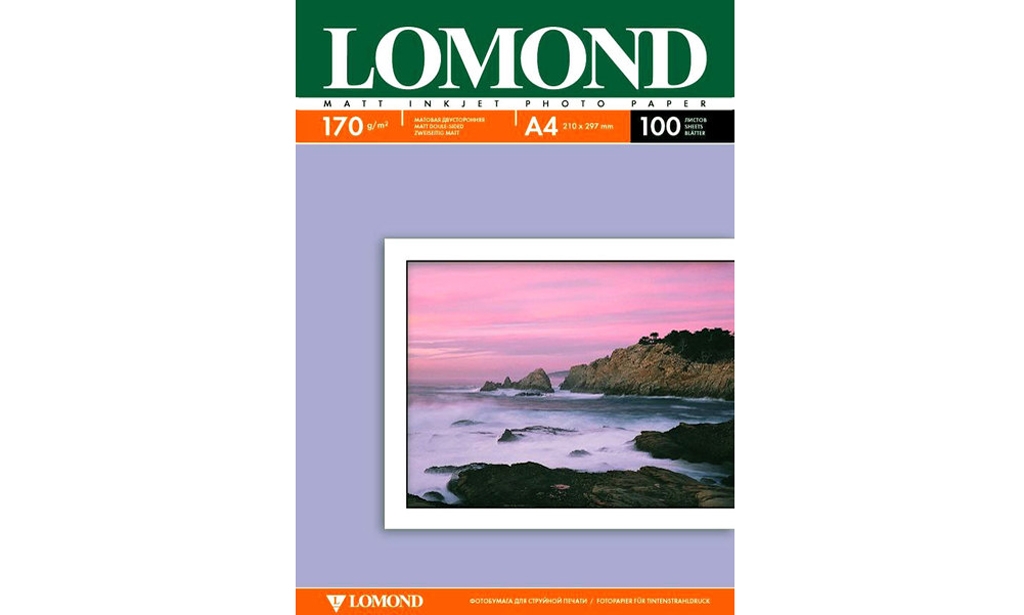Фотобумага матовая Lomond; двусторонняя; А4; 170г; 100л